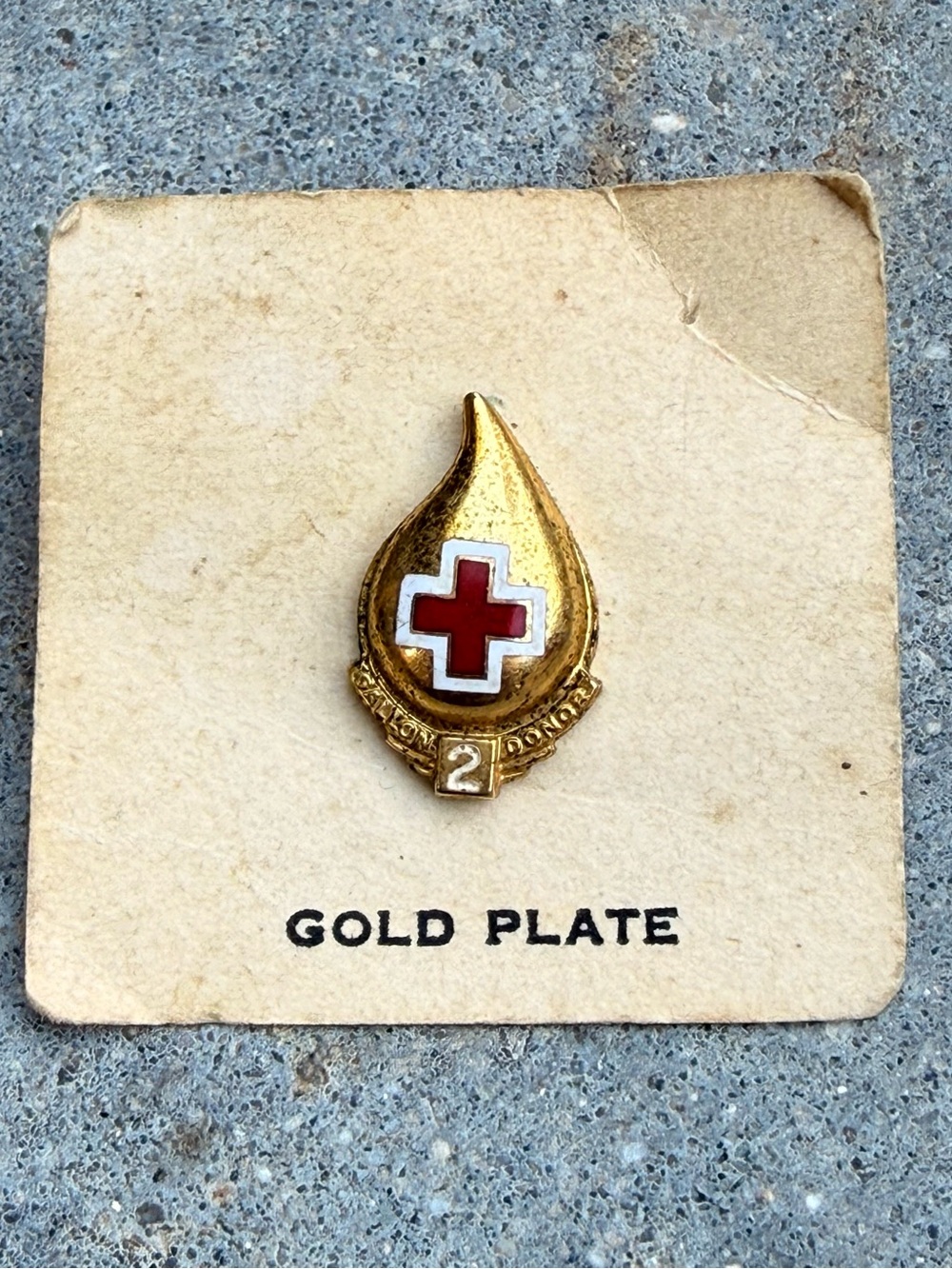 Vintage Red Cross Gold-Plate Blood Drop Pin